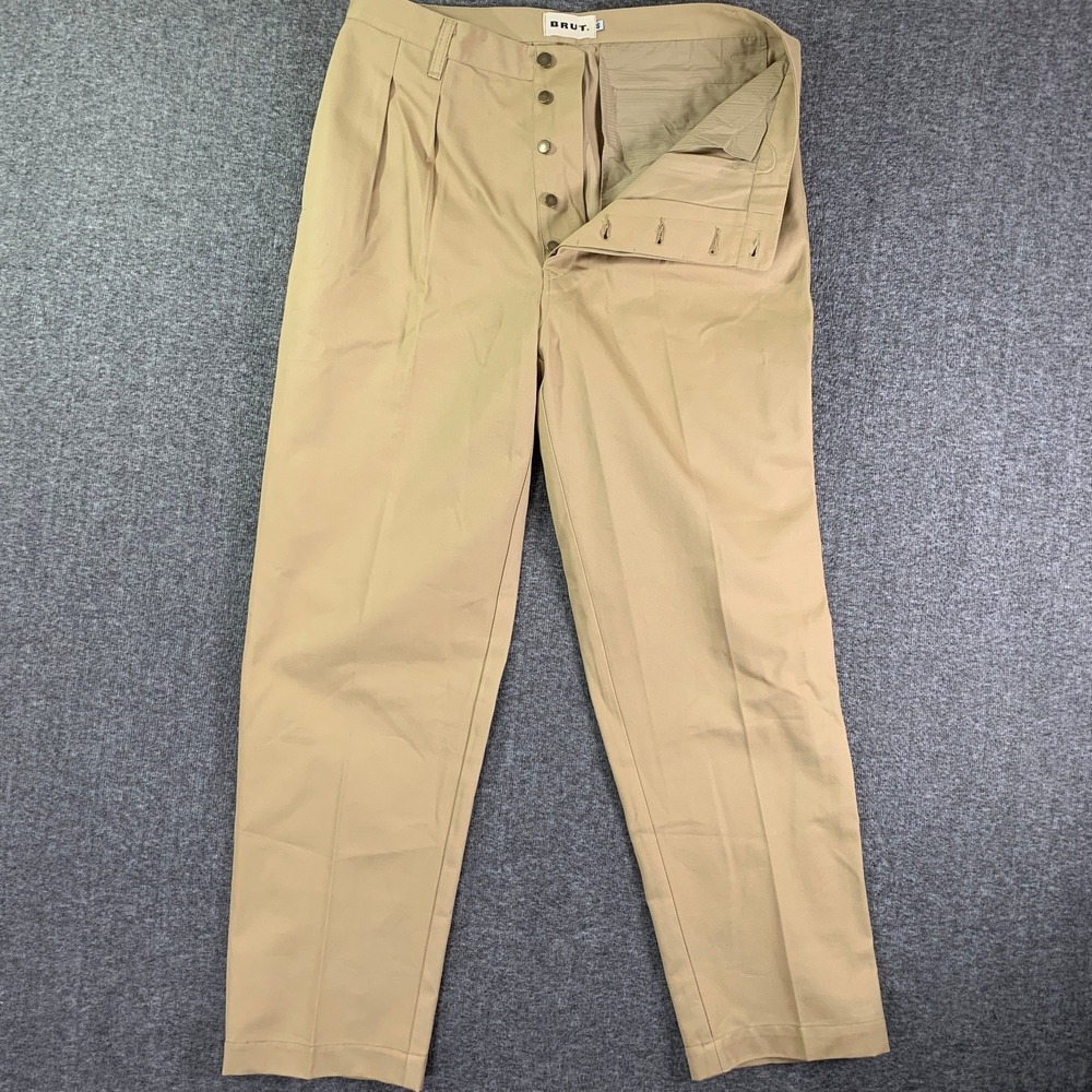 BRUT Archives Pant Men 36x31 Beige Pleated Button Fly Chino Trousers Old Money